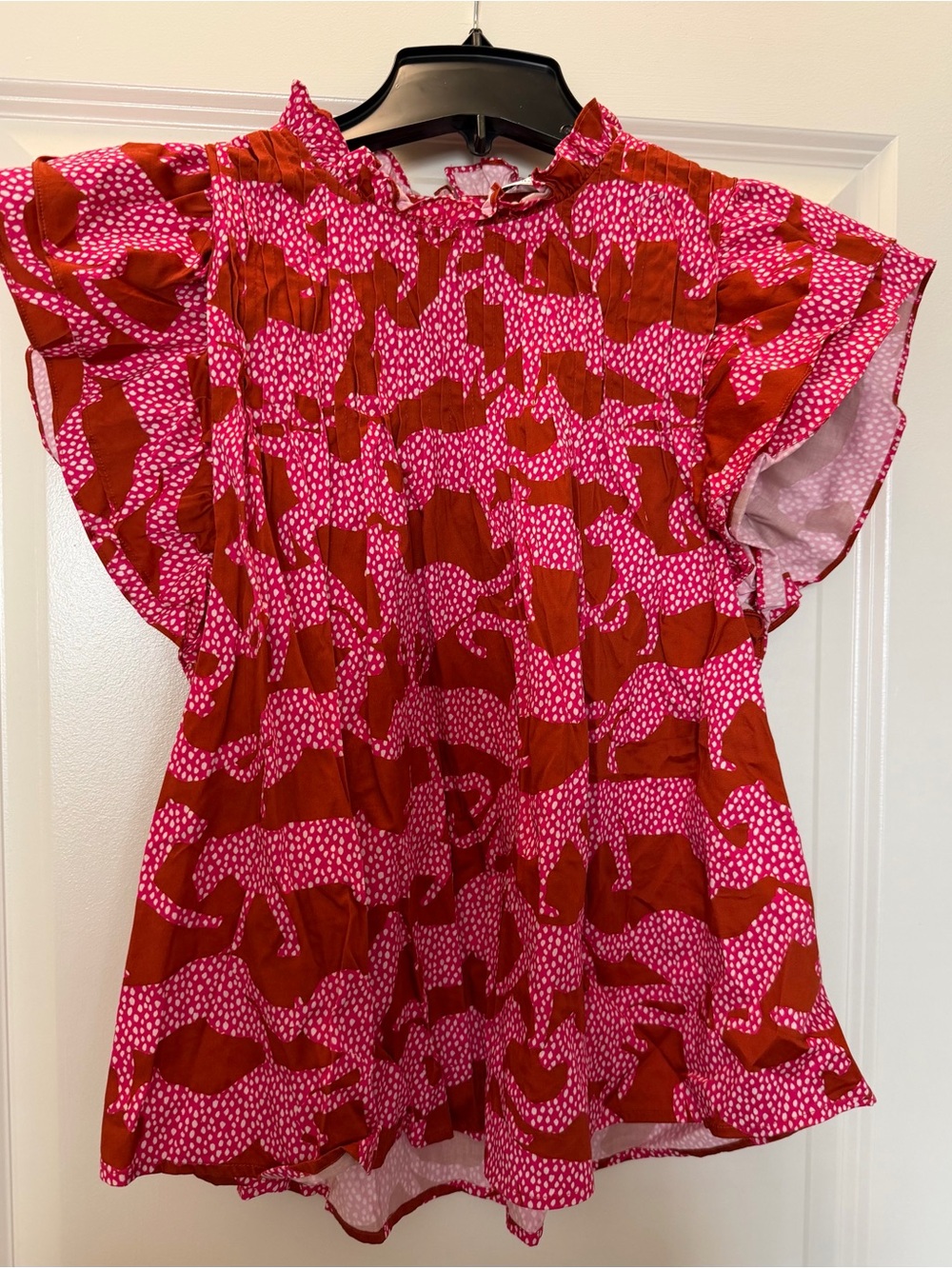 CROSBY by Mollie Burch Pink and Red Flutter Sleeve Blouse